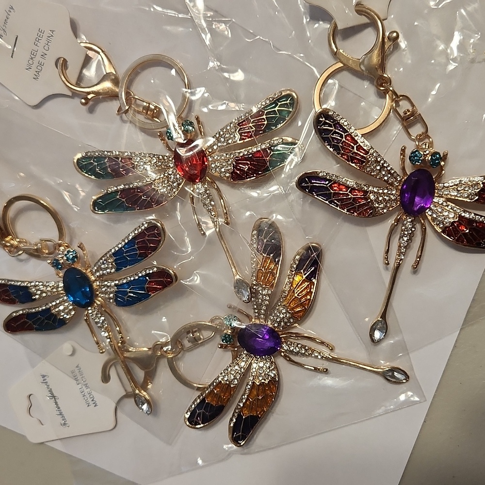 DRAGONFLY Rhinestones charm/keyring.  1 pc